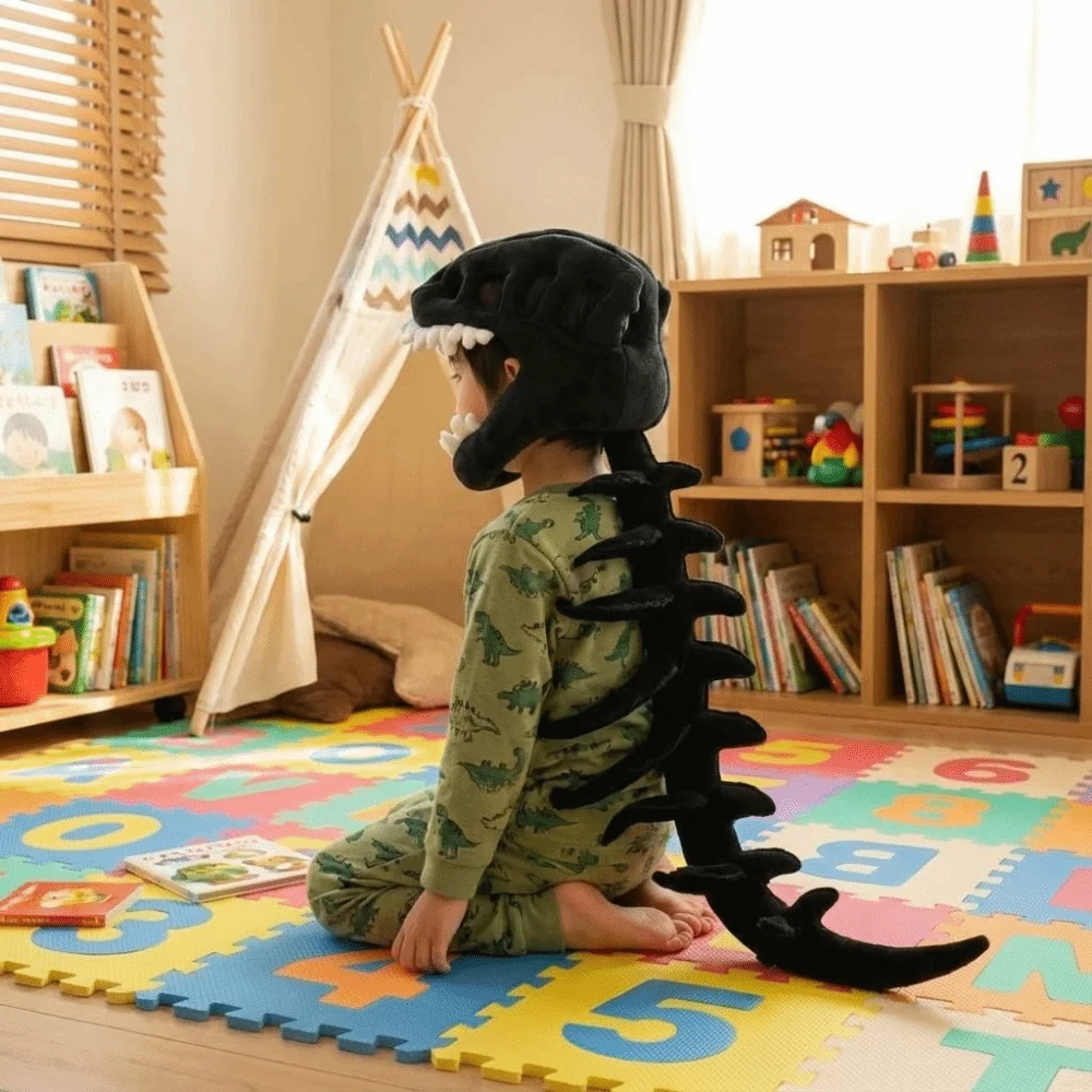 Soft Dinosaur Skeleton Headgear 3D Design Huge Size Dino Plush Hat Creative Realistic Stuffed Animal Bone Set Sofa Lounging