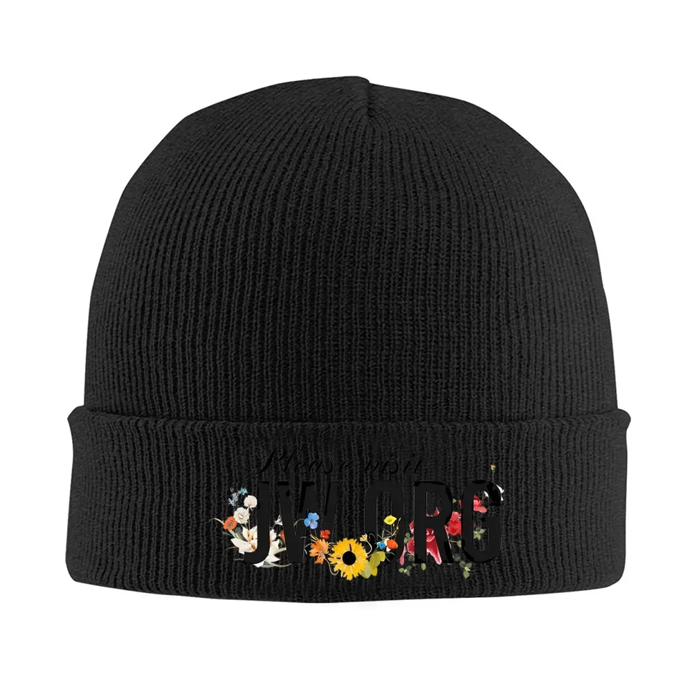 2026 Floral flowers text black background visit Men Women Unisex Knitted Hat Beanie Pullover Cap Winter Thermal Warm Christmas O