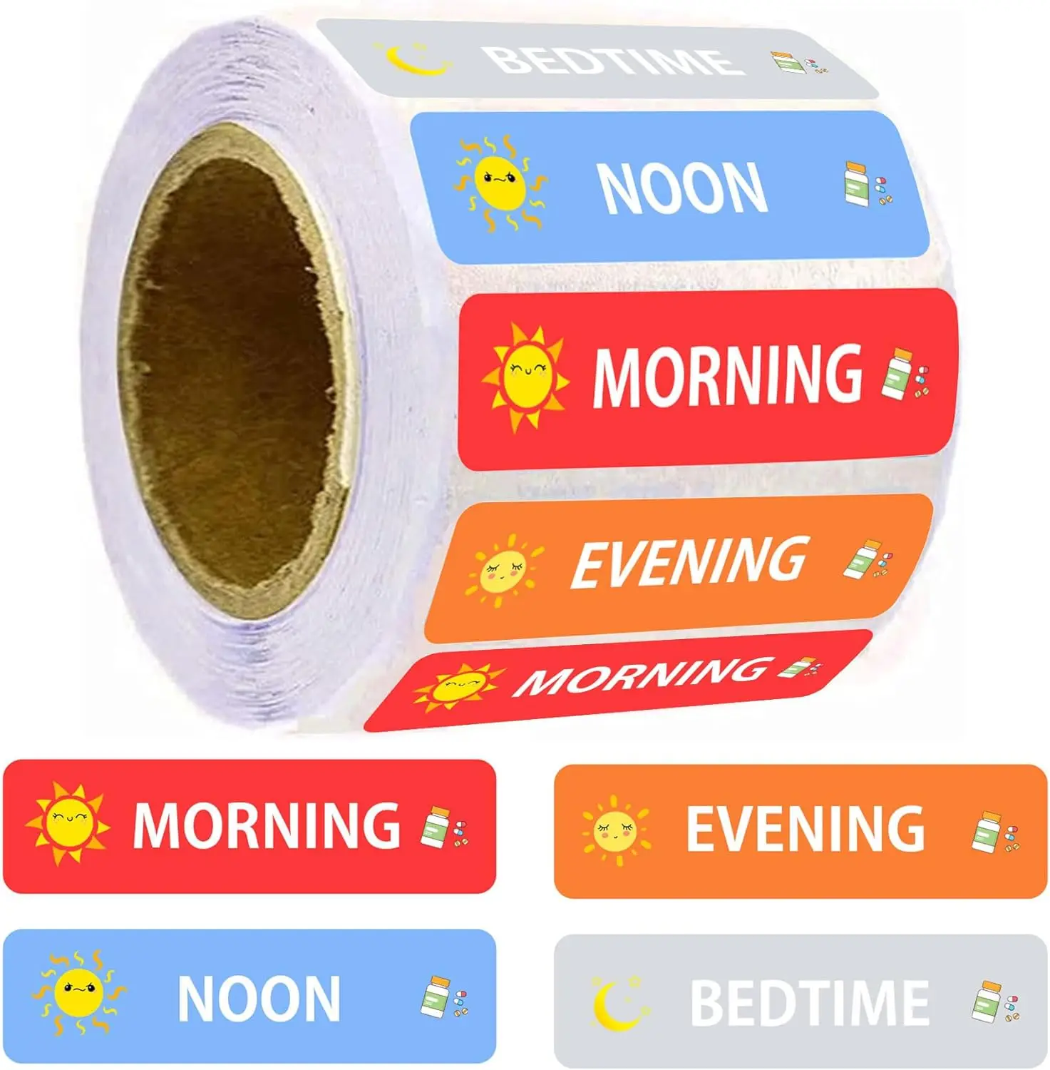 0.5*1.5Inch Medicine Morning Noon Evening Bedtime Stickers Medication Label for Pill Planner Medical Containers 500pcs