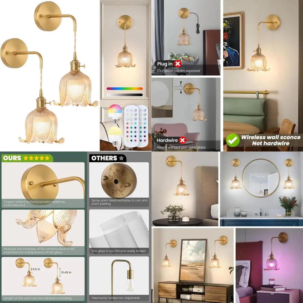 

Pair of Battery-Powered Adjustable RGB Wall Sconces with Remote, Rechargeable, Dimmable for Home Decor