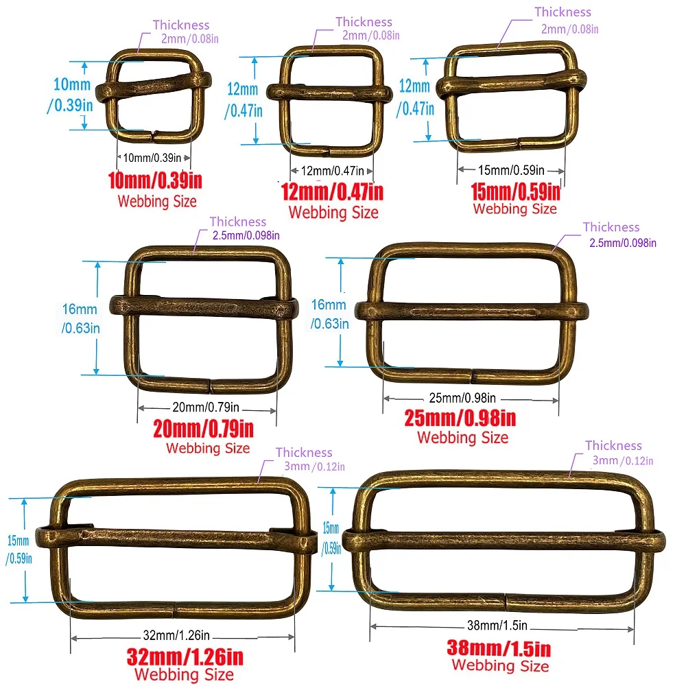 10-100 Pcs/Pack Metal Slides Tri-Glides Wire-Formed Roller Pin Buckles Strap Slider Adjuster Buckles