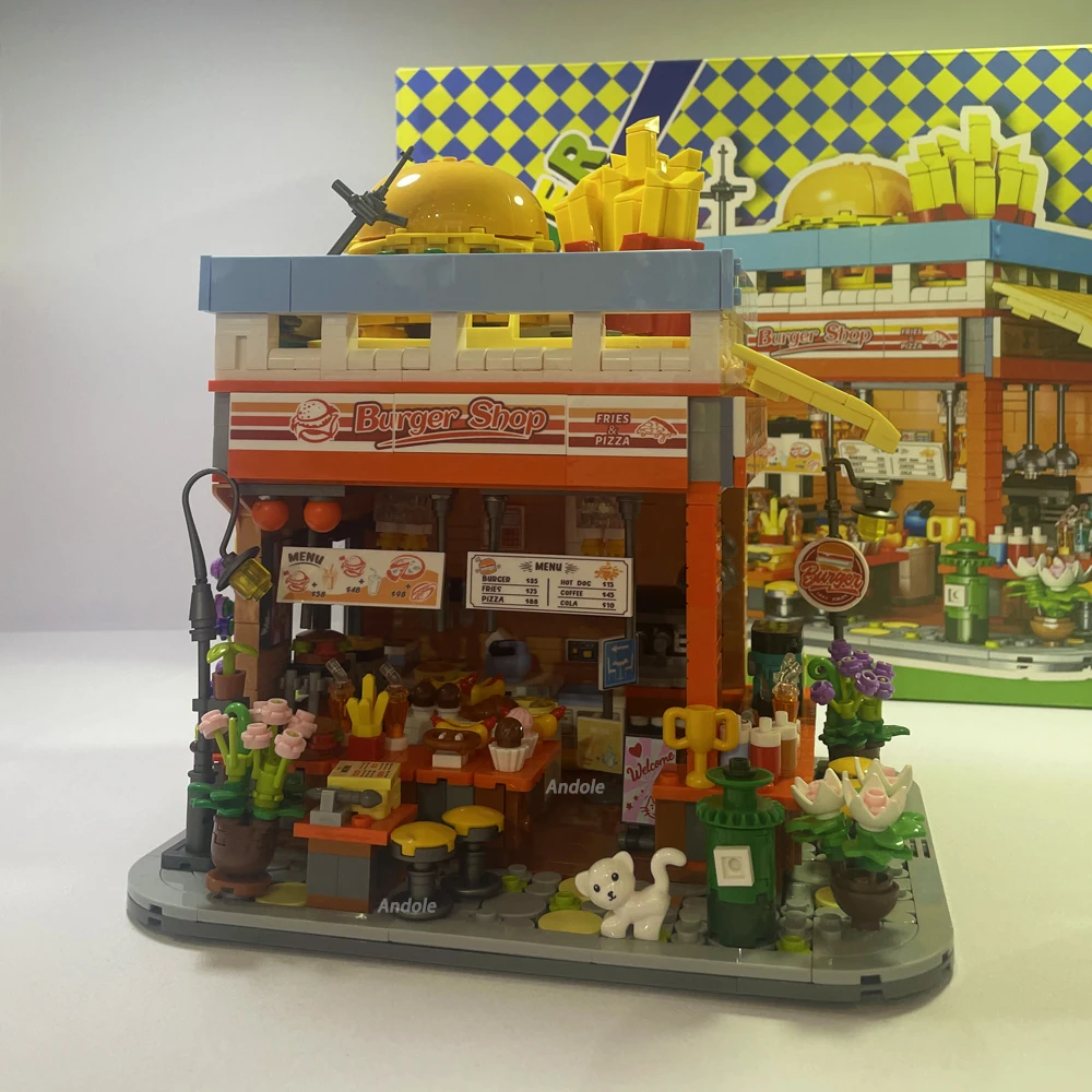

Moc Street View Магазин гамбургеров Строительные блоки Креативный эксперт Картофель фри Магазин гамбургеров Модель Кирпичные игрушки для детей Подарок на день рождения