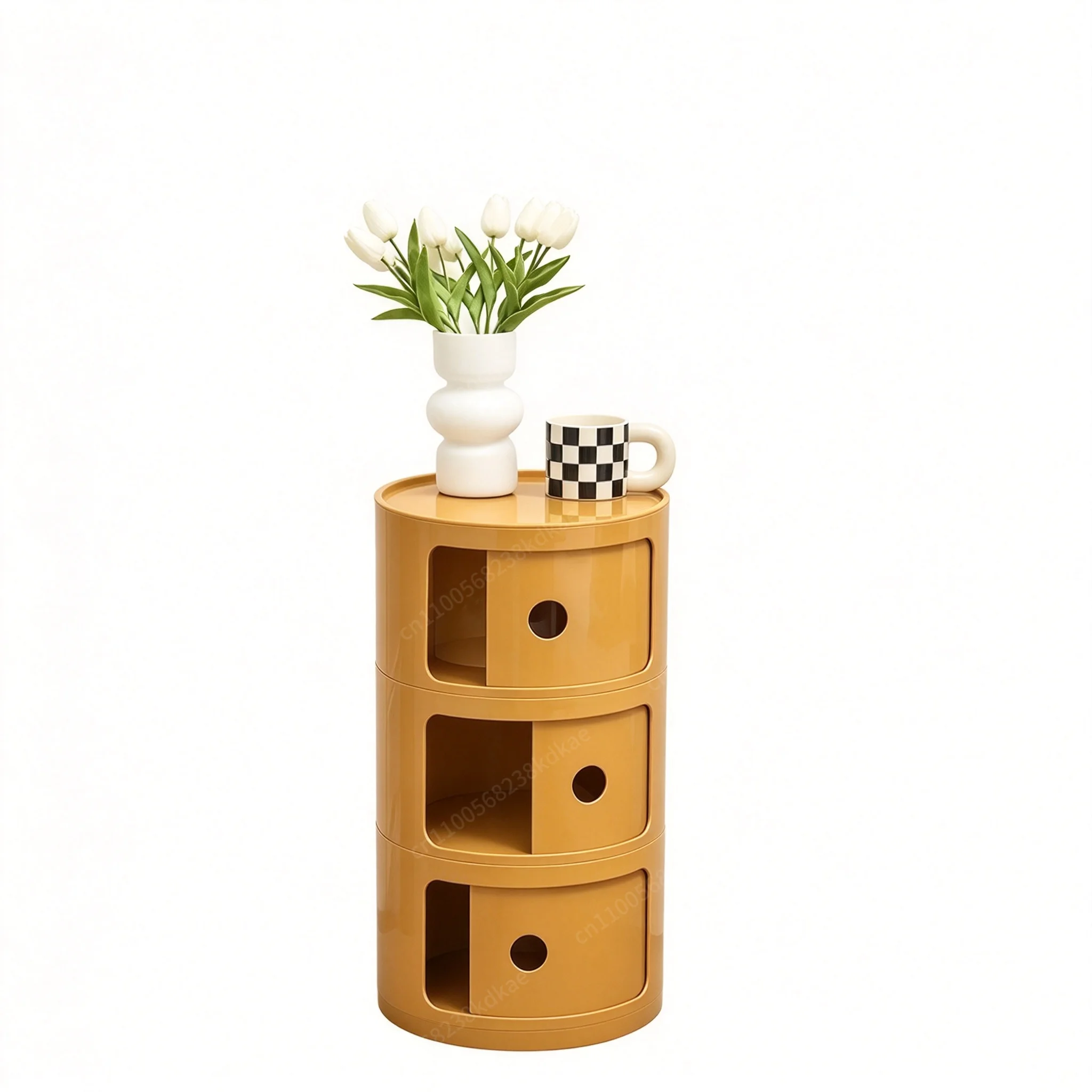 Round Sliding Door Storage Cabinet, Multi-layer Bedside Side Rack for Living Room Decor & Storage
