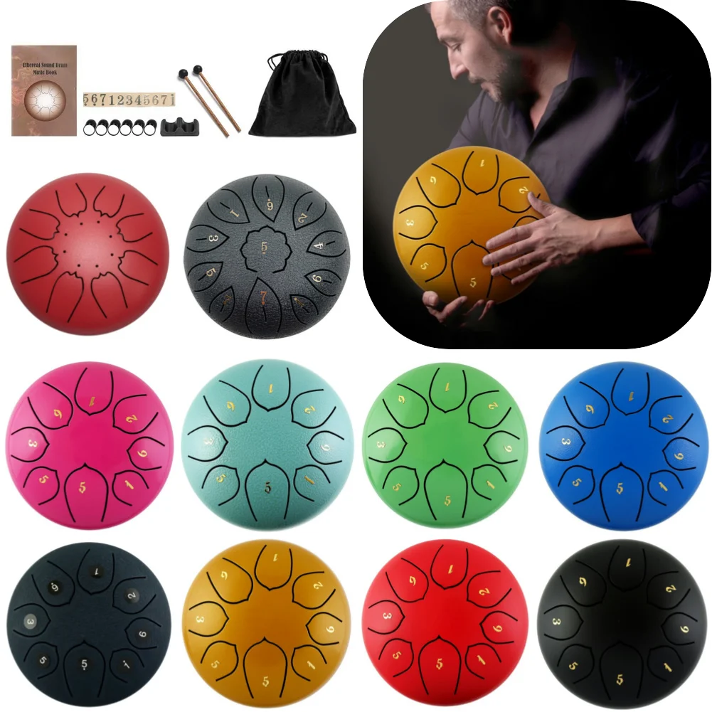 6 inch Steel Tongue Drum Pan Tank Drum with Bag 8/11 Tune Musical Instrument Hand Lightweight Portable Music Elements Drum Set