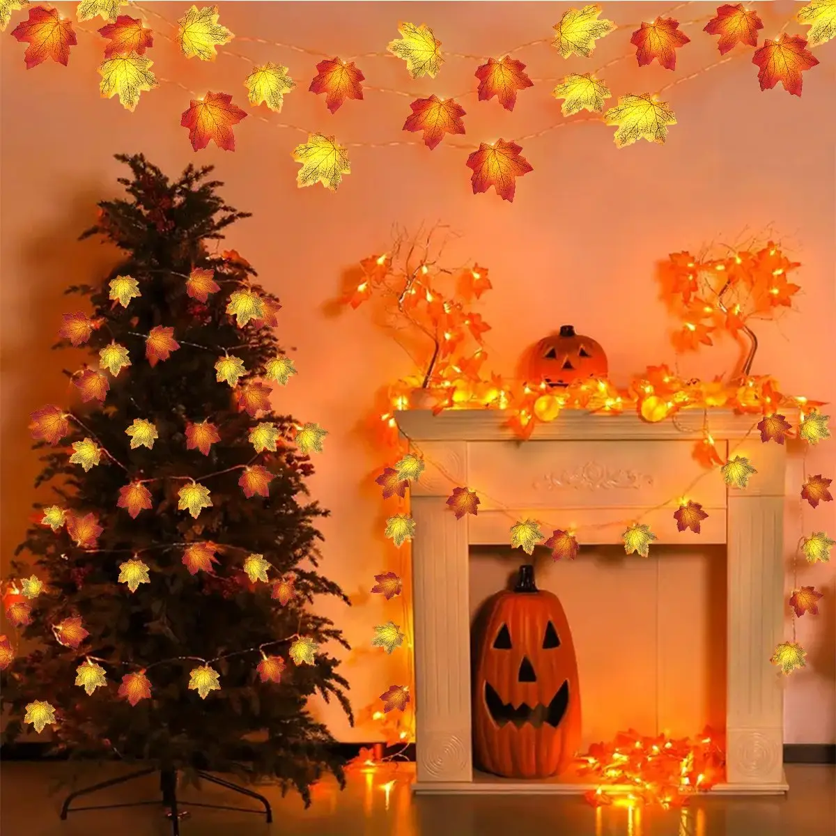 1pc 10/20/30/40 Fall Harvest Maple Hanging String Light Battery Powered Garden Lamp Perfect For Party Wedding Halloween Decor