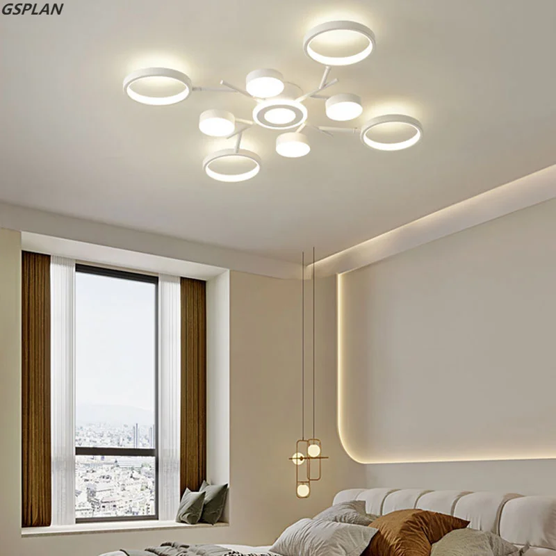 Lustres LED de style moderne et simple pour salons, chambres à coucher, cuisines, salles d'étude, design blanc, télécommande