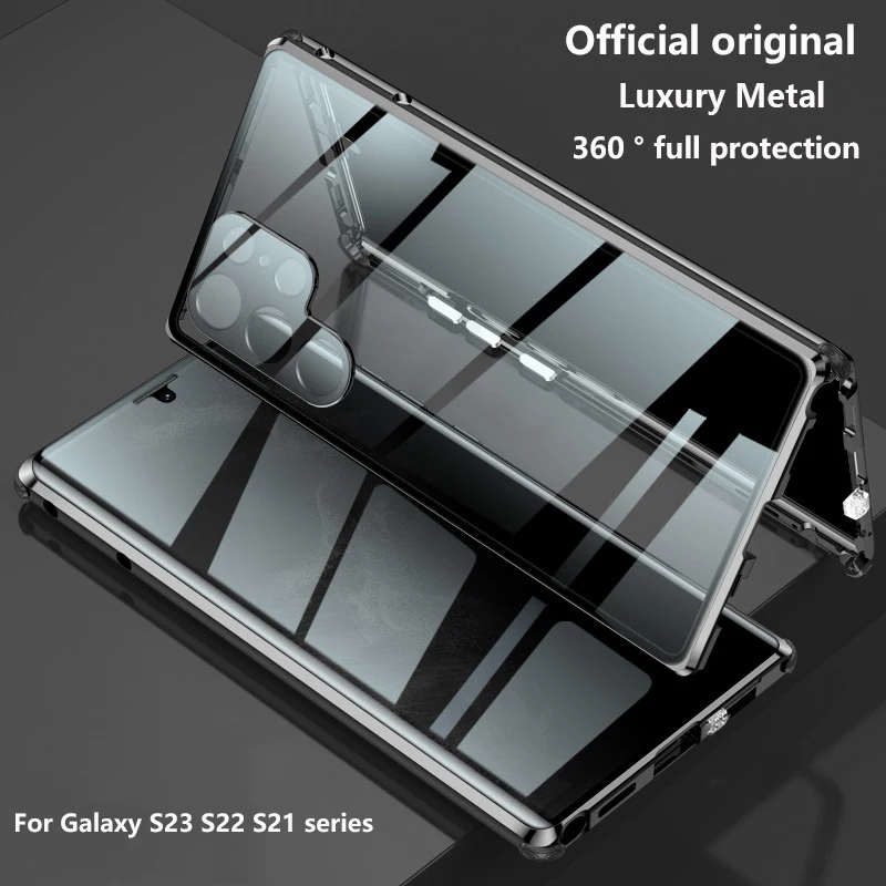 

Чехол для Samsung Galaxy S23, S22, S21, Note20 Ultra Plus, роскошный металлический чехол с магнитом на 360 °, HD-стекло, Защита камеры, ударопрочный чехол