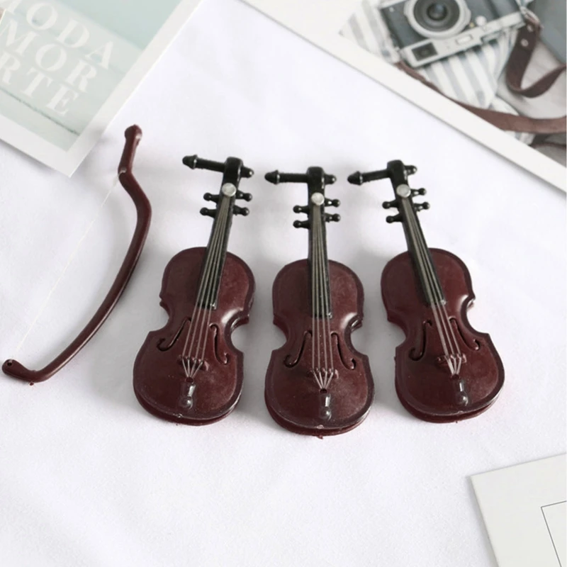 10Sets/1Set Mini Violins Ornament Miniature Violins Model with Stand Case Dollhouse for Home Office Desktop Decoration - Detail 1