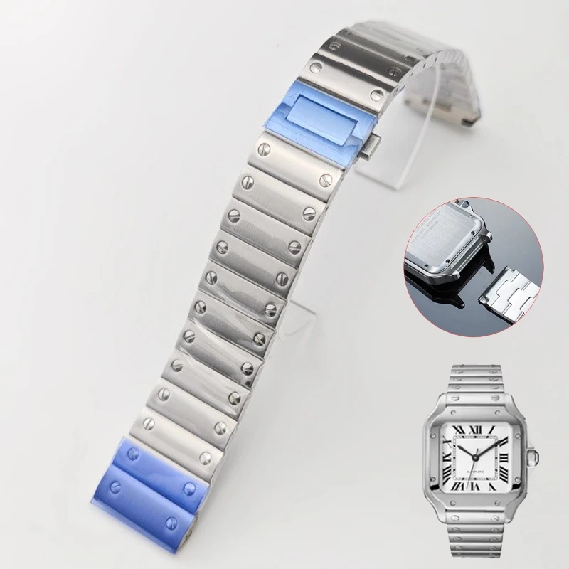 Correa de reloj para Carter Seko Santos WHSA0007 WSSA0009 Whsa0010 correa de reloj plateada para hombre accesorios de reloj de acero inoxidable banda 21mm