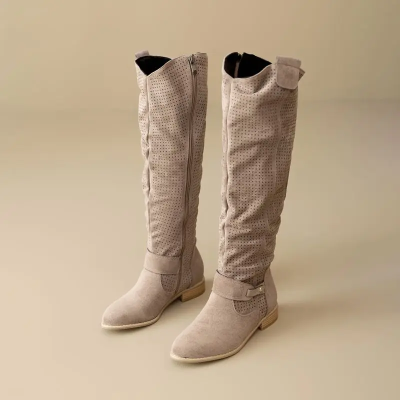 

ORCHA LISA модные замшевые сапоги до колена из флока, женские дышащие сапоги до колена с круглым носком на толстой подошве 3 см, большой размер 46 47 48