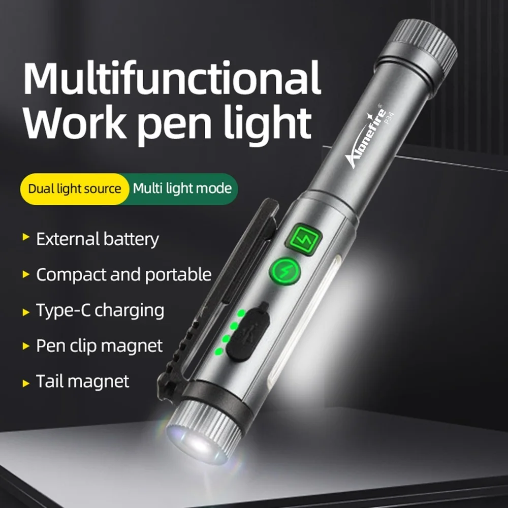 2-in-1High Bright COB Pen light Mini Flashlight Usb Rechargeable Portable Night Emergency Torch Outdoor Camping Hiking Work lamp