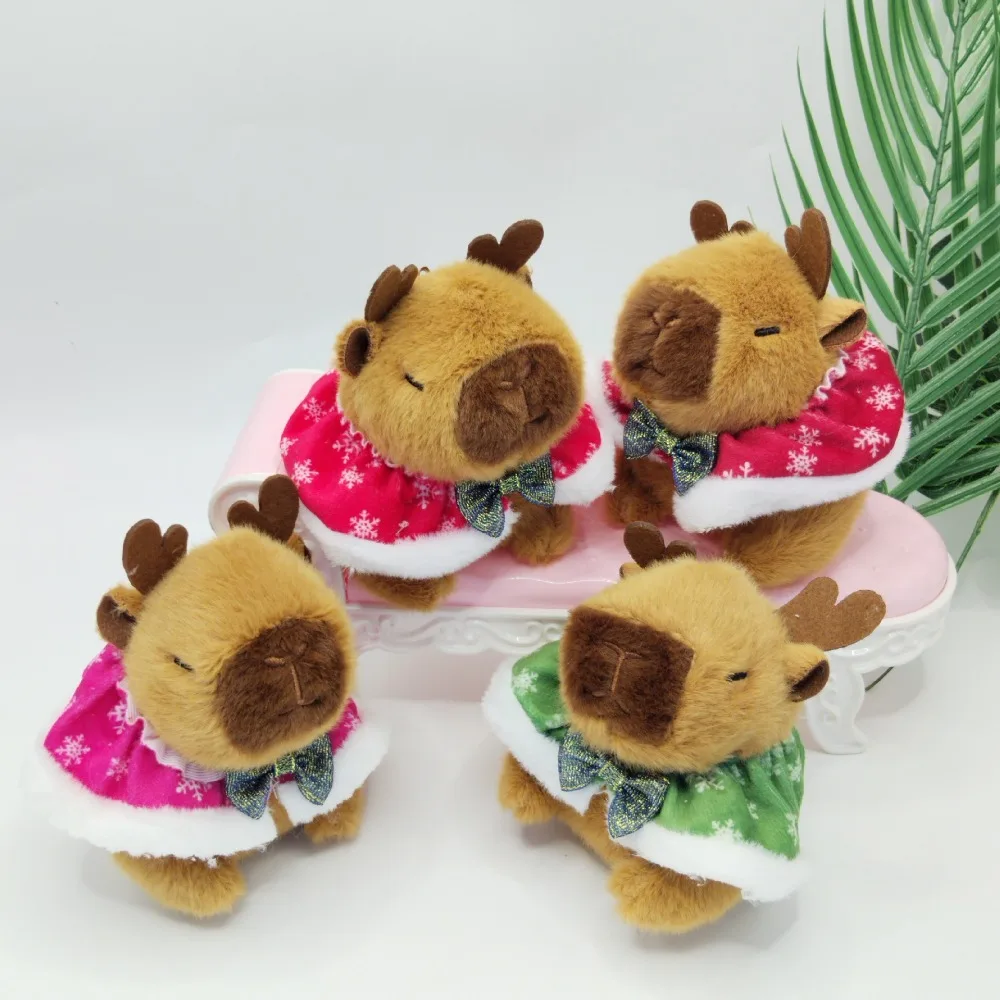 Capa de natal capivara boneca de pelúcia chaveiro boneca macia 15cm simulação capibara pelúcia cobaia animal brinquedo fofo