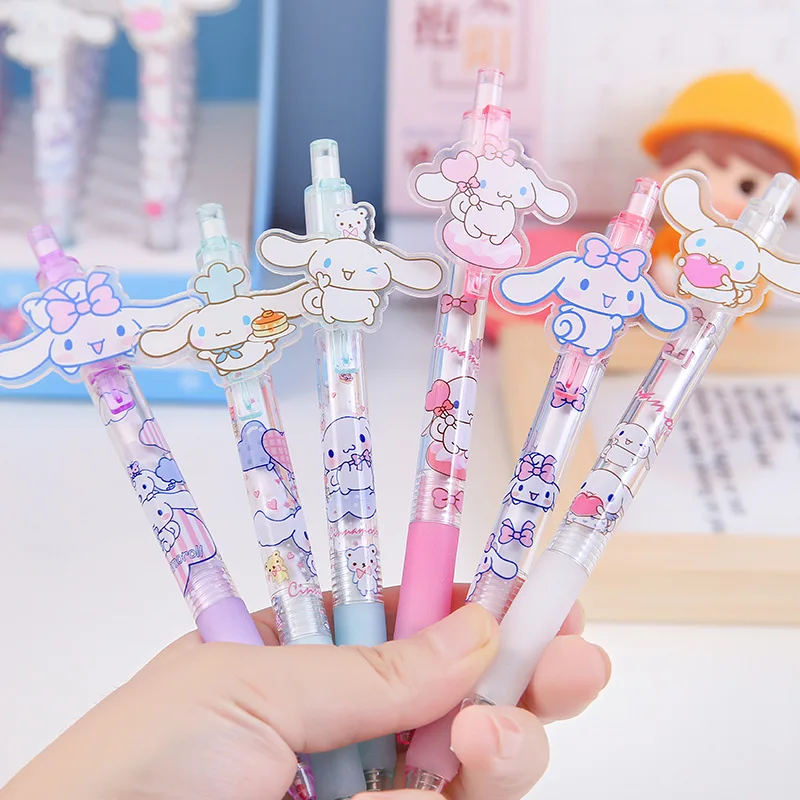 6Psc Kawaii Cinnamoroll Gel Pens Sanrio Girls Cartoon Stationery 0.5mm Black Pen Student School Office Supplies Gifts