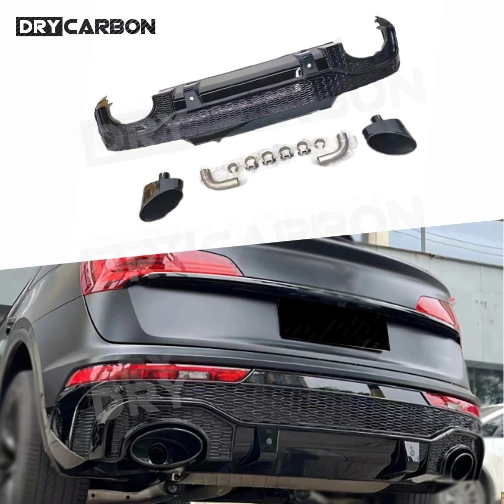 Heckdiffusor Lippe Stoßstange Spoiler Auspuffrohr Endstücke für Audi Q5 RSQ5 Sportback 2020 2021 2022 2023 Auto-Karosserie-Kits Zubehör