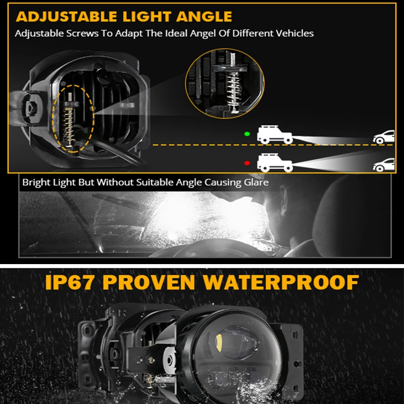 For Jeep JL 2018-2023 Car Front Fog Light Assembly 2pcs LED Fog Lights With 2Pcs Light Stands IP67 Waterproof Car Accessories