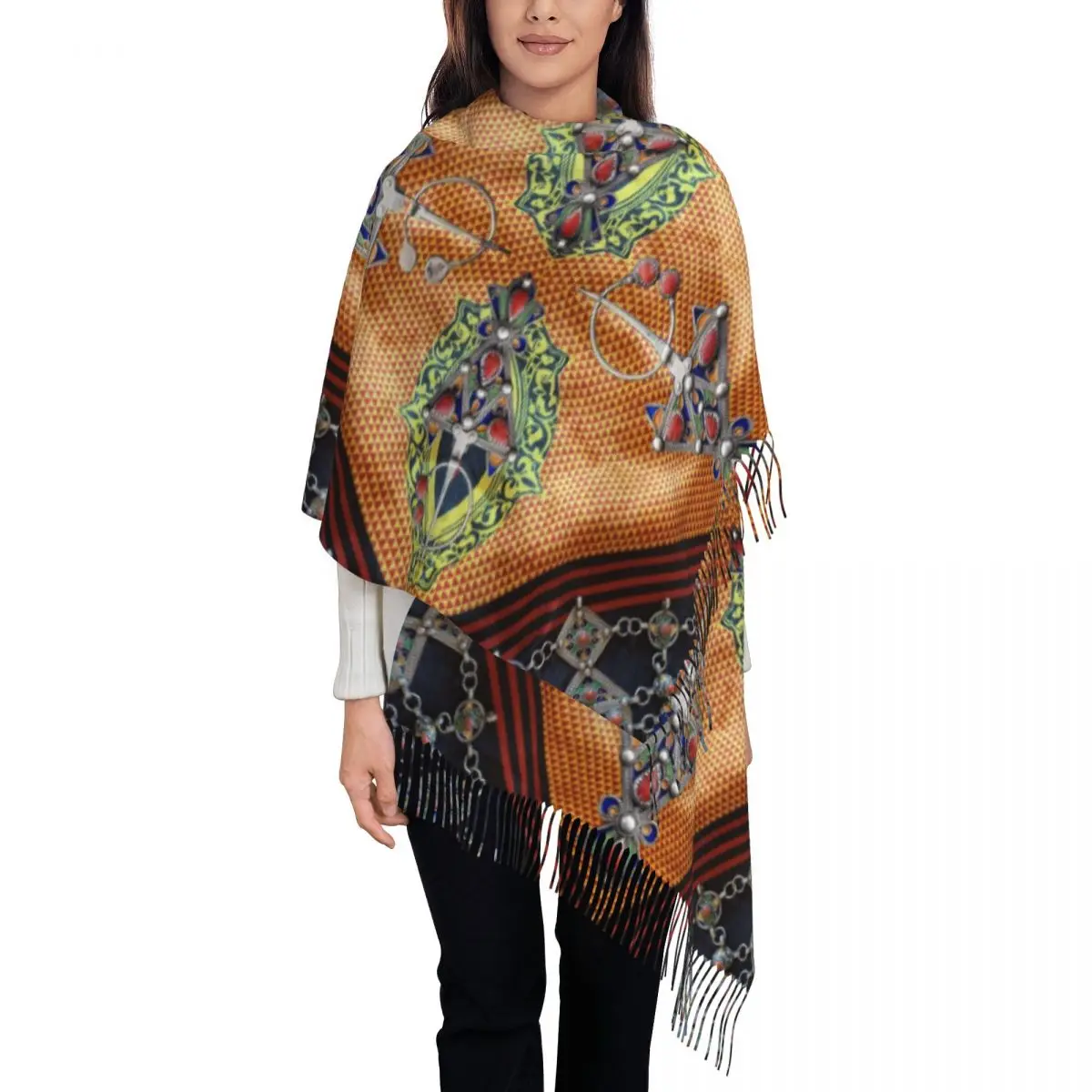 Fashion Africa Kabyle Jewelry Carpet Tassel Scarf Women Winter Warm Shawl Wrap Ladies Morocco Geometric Scarves