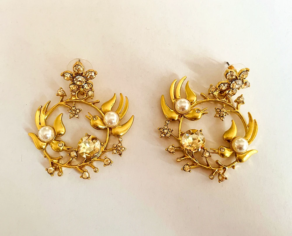 High quality bird earrings gold-plated pearl rhinestone earrings Luxury piercing Ear cuffs Women jewelry gold