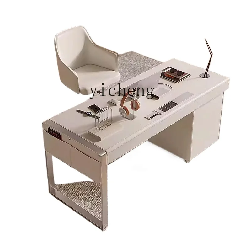 

XL light luxury saddle leather desk office desk Italian minimalist study writing desk computer