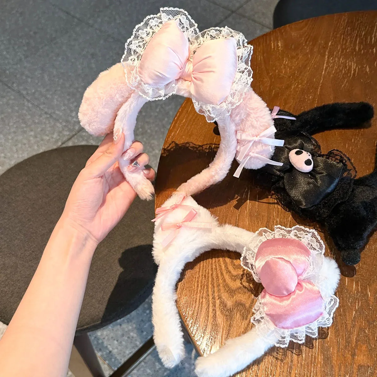 لطيف الكرتون سانريو الدانتيل عقال مرحبا كيتي Kuromi الأزياء إكسسوارات الشعر فتاة حلوة لوليتا أفخم القوس غطاء الرأس