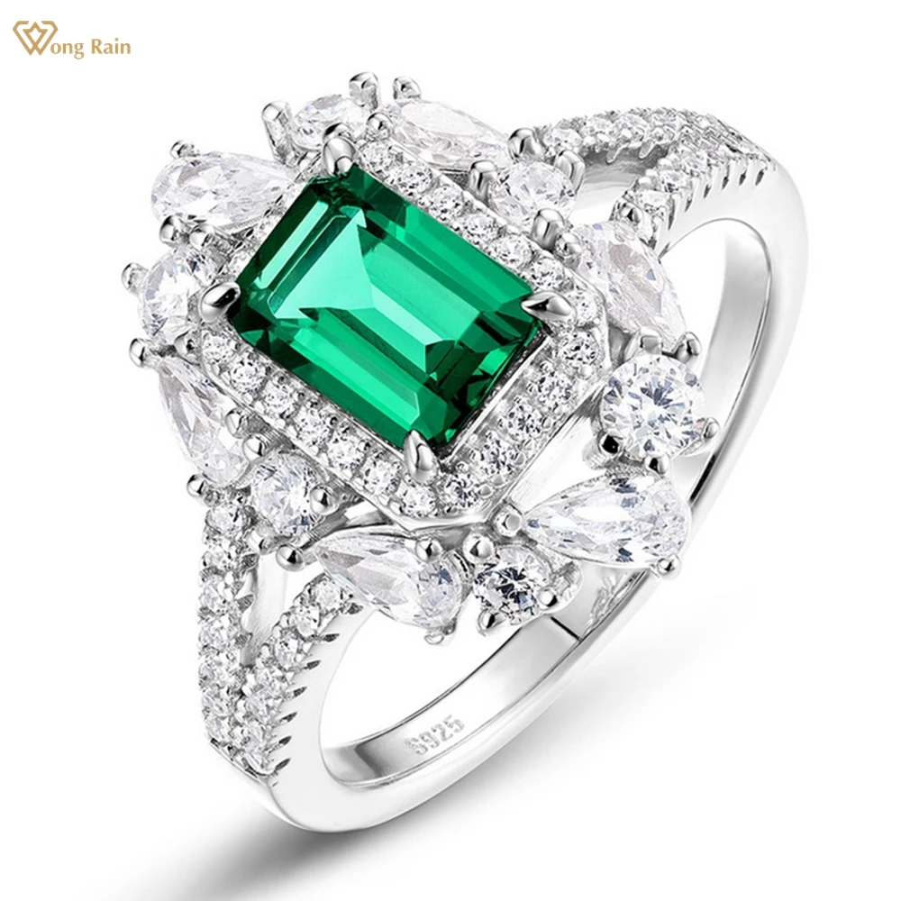 

Wong Rain Classic 925 Sterling Silver Emerald Cut 5*7 MM Emerald Gems High Carbon Diamond Engagement Ring Fine Jewelry for Women