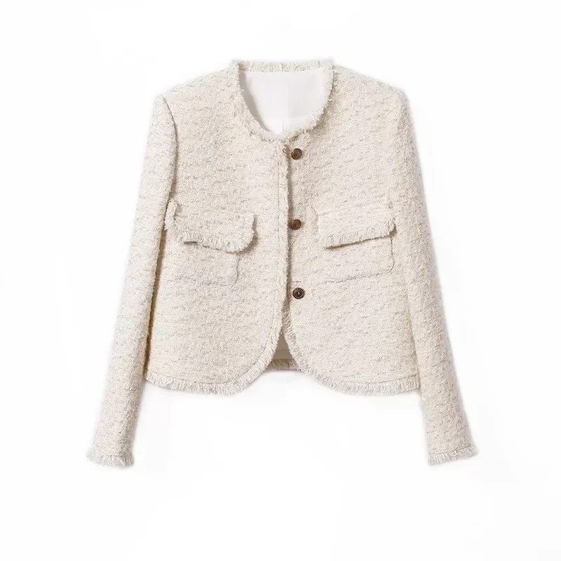 Rice Gold Short Coat and Skirt Set for Women, Age-reducing Temperament, 50% Wool + 50% Polyester