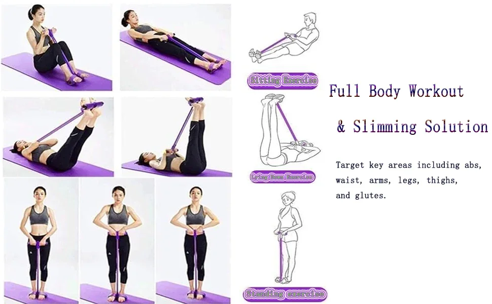Pedal-Widerstandsband mit 6 Schlaufen, elastisches Spannungsseil, Sit-up-Zugband für Körperstraffung, Heimfitness, Yoga, Stretching, Fitnessgeräte – Detail 1