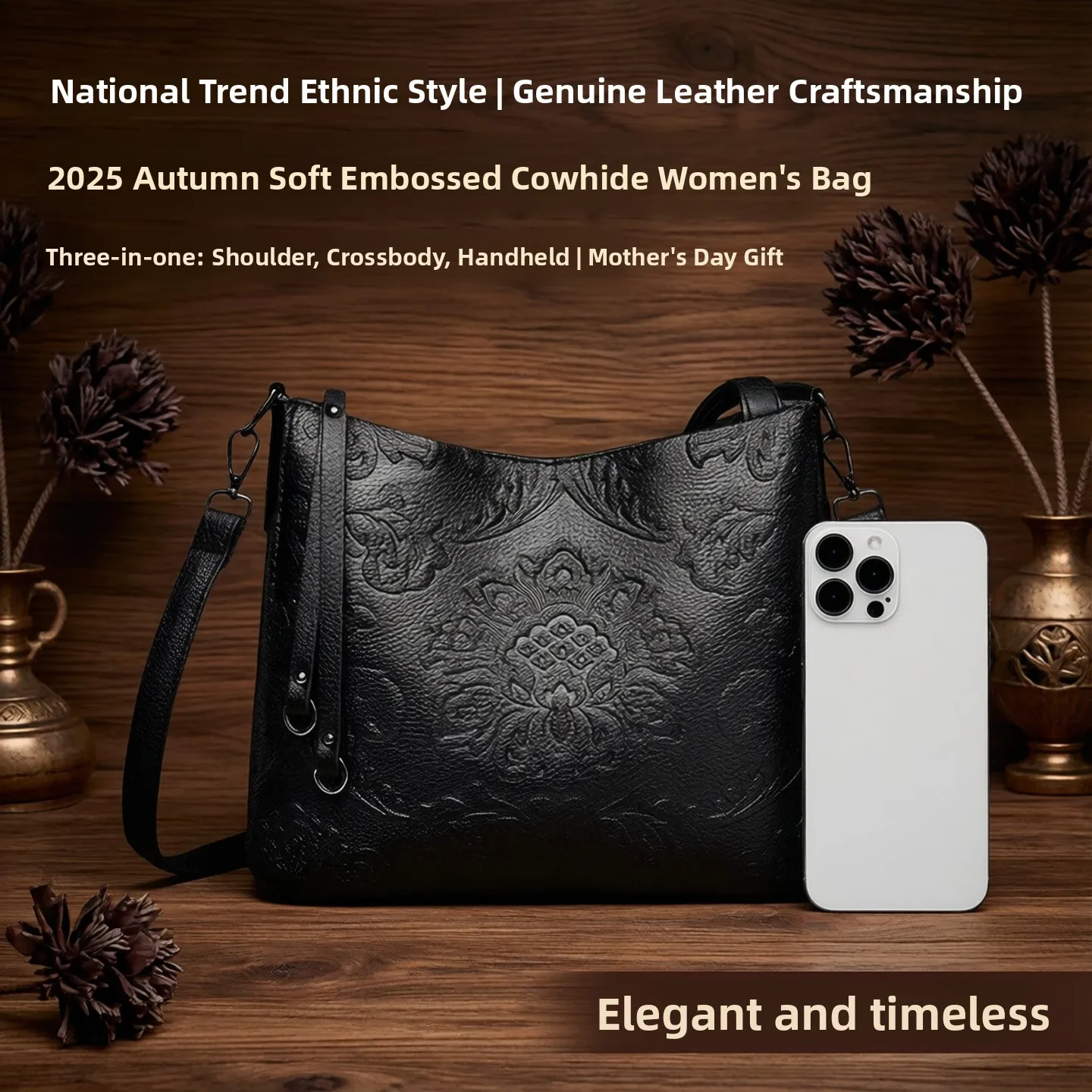 

Женская кожаная сумка через плечо в национальном стиле Emed, мягкая сумка через плечо из воловьей кожи, этническая сумка для мамы, сумка