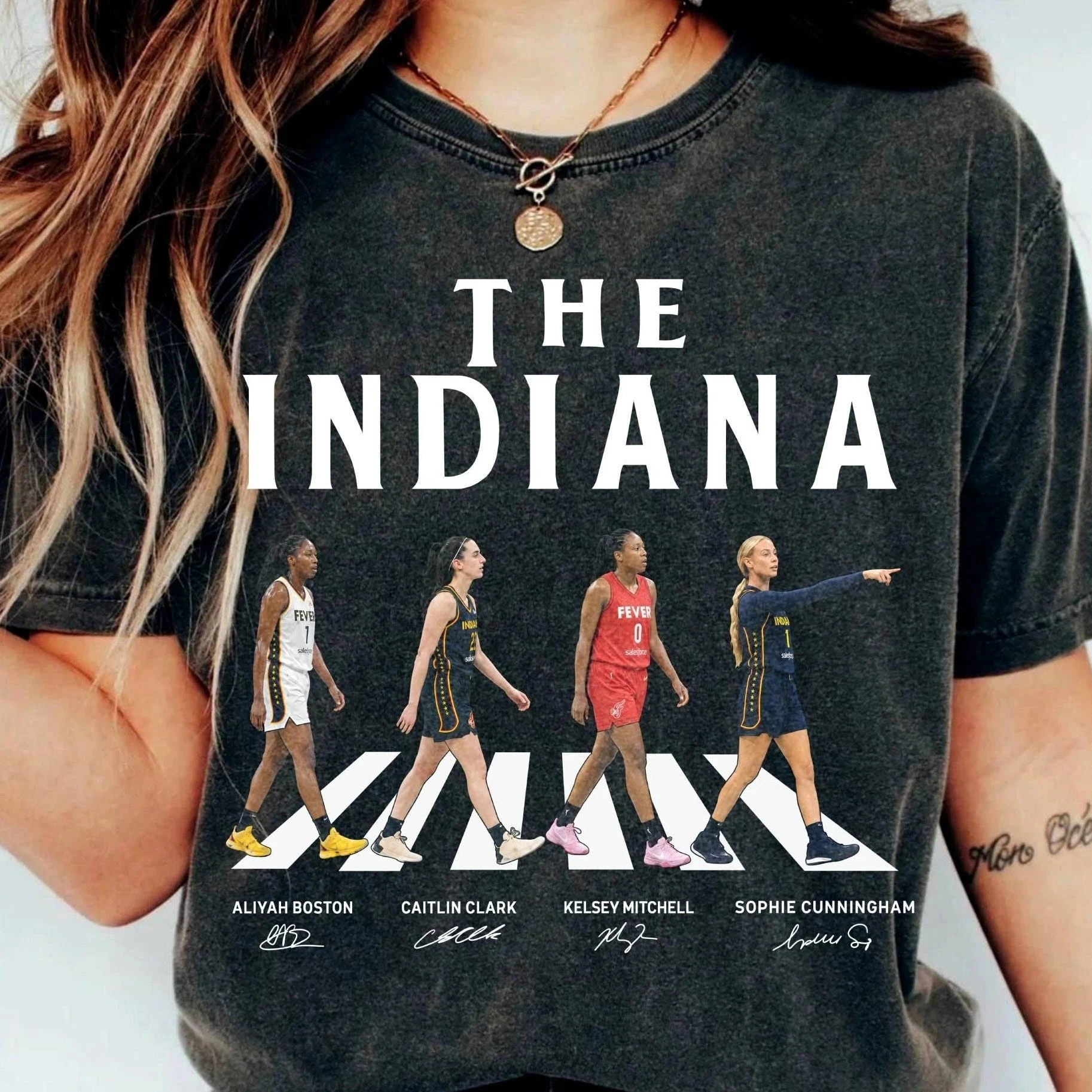 Indiana Fever Walking Road Shirt, Caitlin Clark Aliyah Boston Sophie Cunningham Kelsey Mitchell T-Shirt – Detail 2