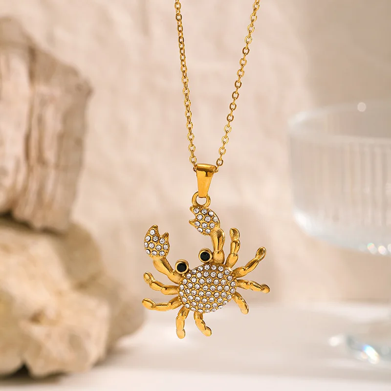 Titanium Steel Cubic Zirconia Inlaid Ocean Series Octopus Starfish Shell Pendant Clavicle Necklaces For Women Lucky Blessing Sum
