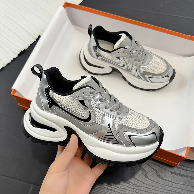 

2024 Fashion Mesh Breathable Increased Internal Trainers Sports New Woman Casual Shoes Women Luxary Chunky Sneakers Size 35-40