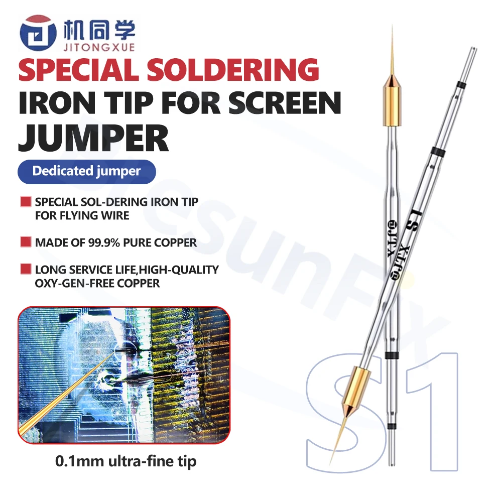 

Наконечник для паяльника JTX S1 Screen Jumper Special 0.1 мм для ремонта материнских плат мобильных телефонов, инструмент для пайки перемычек