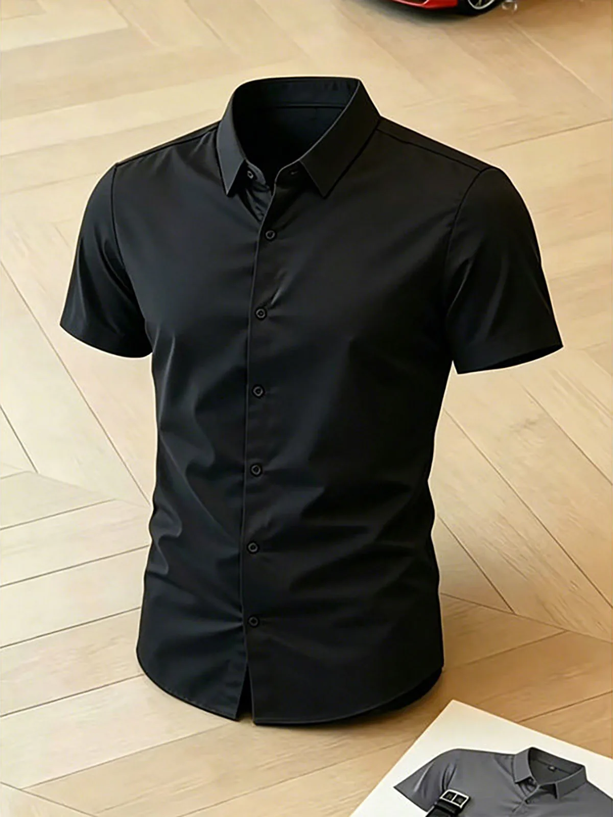 Black Cleanfit Short Sleeve Slim Fit Ice Silk Shirt Anti-Wrinkle British Style Casual Shirt for Men Lightweight Luxury