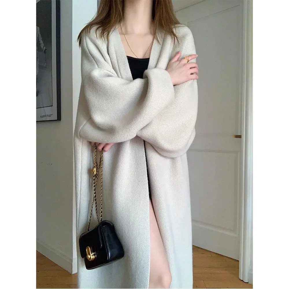 

Long Sweater Cardigan 2023 Autumn Winter New Women Korean Loose Lazy Style Knitted Jacket Sweet Over The Knee Cardigan Coat