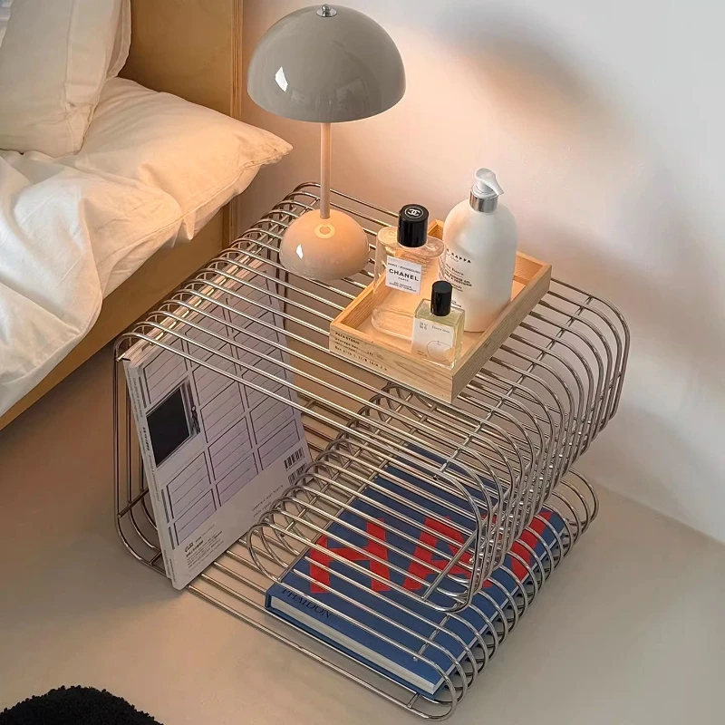 Picture 4: Modern Minimalist Side Tables Stainless Steel Magazine Holder Living Room Multi-Function Coffee Table Creative Storage Solution