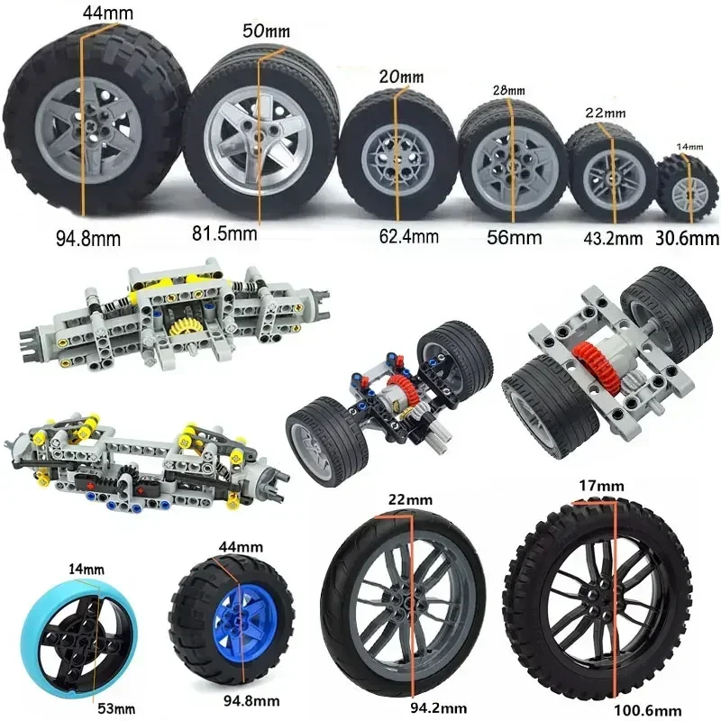 Construction Building Block 44309 92402 32019 54120 11957 MOC Technical Tire Wheel Cross Hole Set Motorcycle Car Truck Wheels