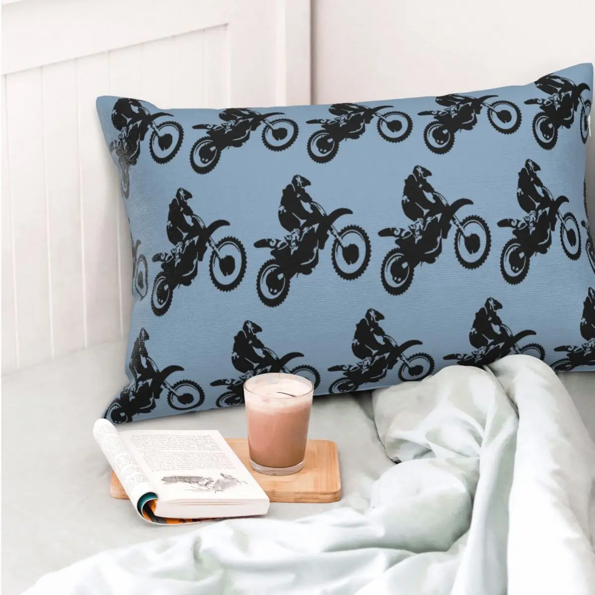 Moto X Dirt Bike Monotone Vector Art Rectangle Pillowcase Cushion Cover Decor Bedroom Bed Home Comfort Throw Pillow
