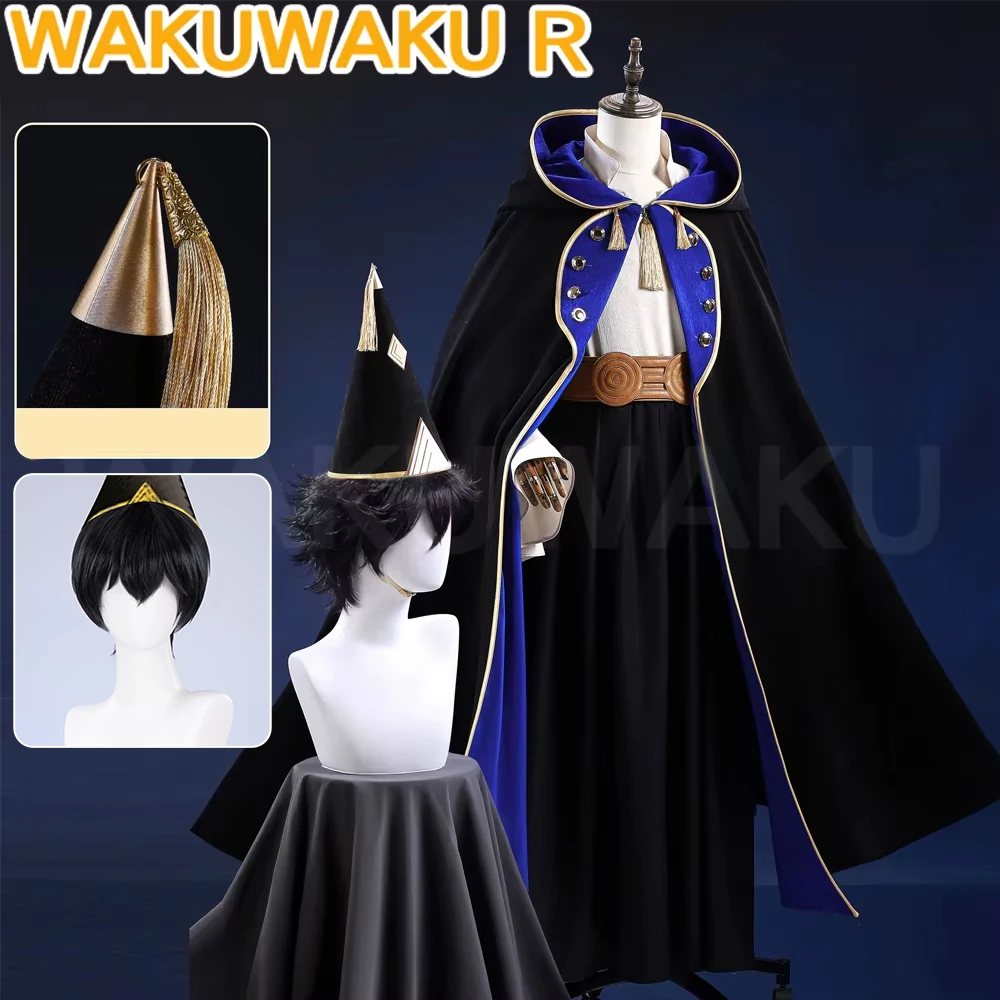 EN STOCK Disfraz de Cosplay Olruggio, Sombrero de Bruja de Anime, Atuendo de Cosplay WakuWaku-R para Hombre, Sombrero, Capa Negra, Peluca Coco, Conjunto de Disfraz