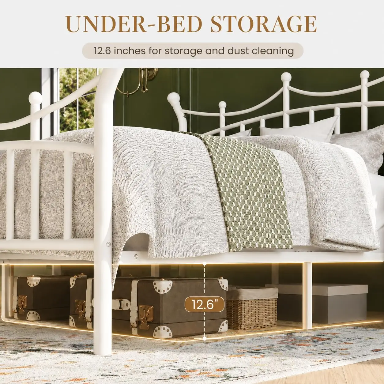 Crown Metal Bed Frame Queen Size Bedroom Furniture White, Customized image 5