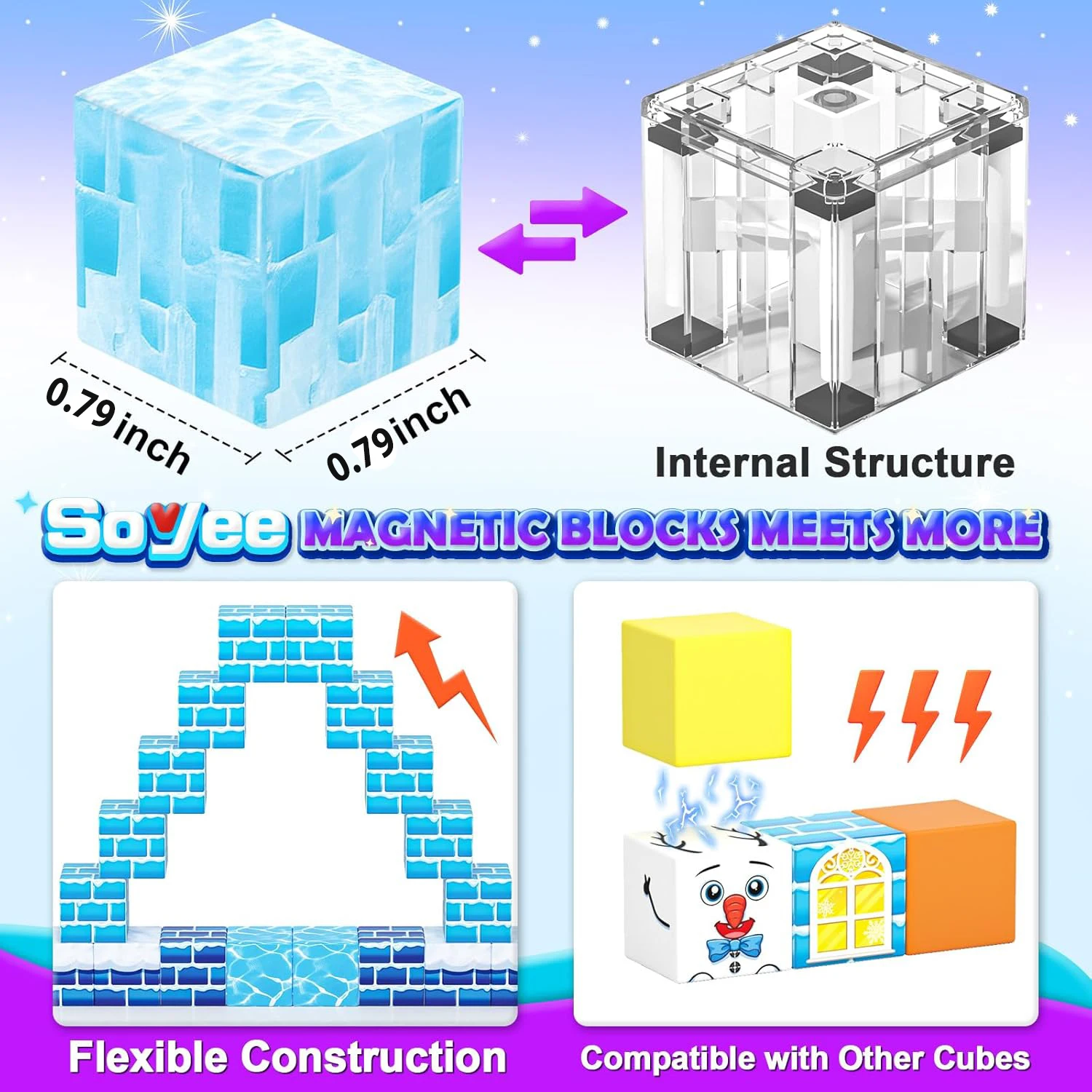 Blocs de cubes de Construction magnétiques, ensemble de Construction du pays des merveilles glacées et de la neige, sensoriel Montessori, cadeaux de noël et d'anniversaire pour tout-petits