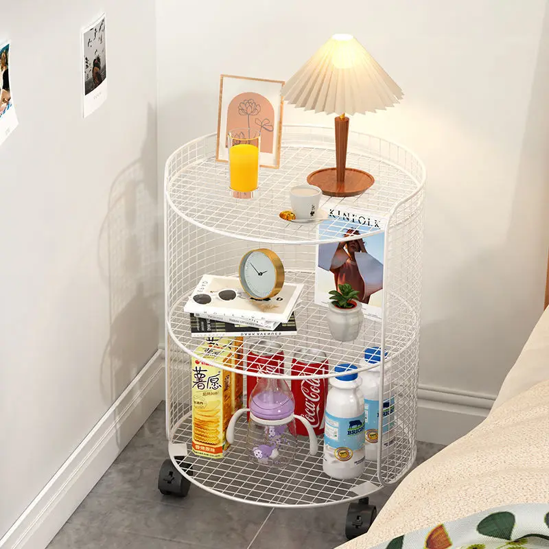 Iron bedside table simple round belt, rotor Nordic style storage edge several living room sofa multi -layer shelf