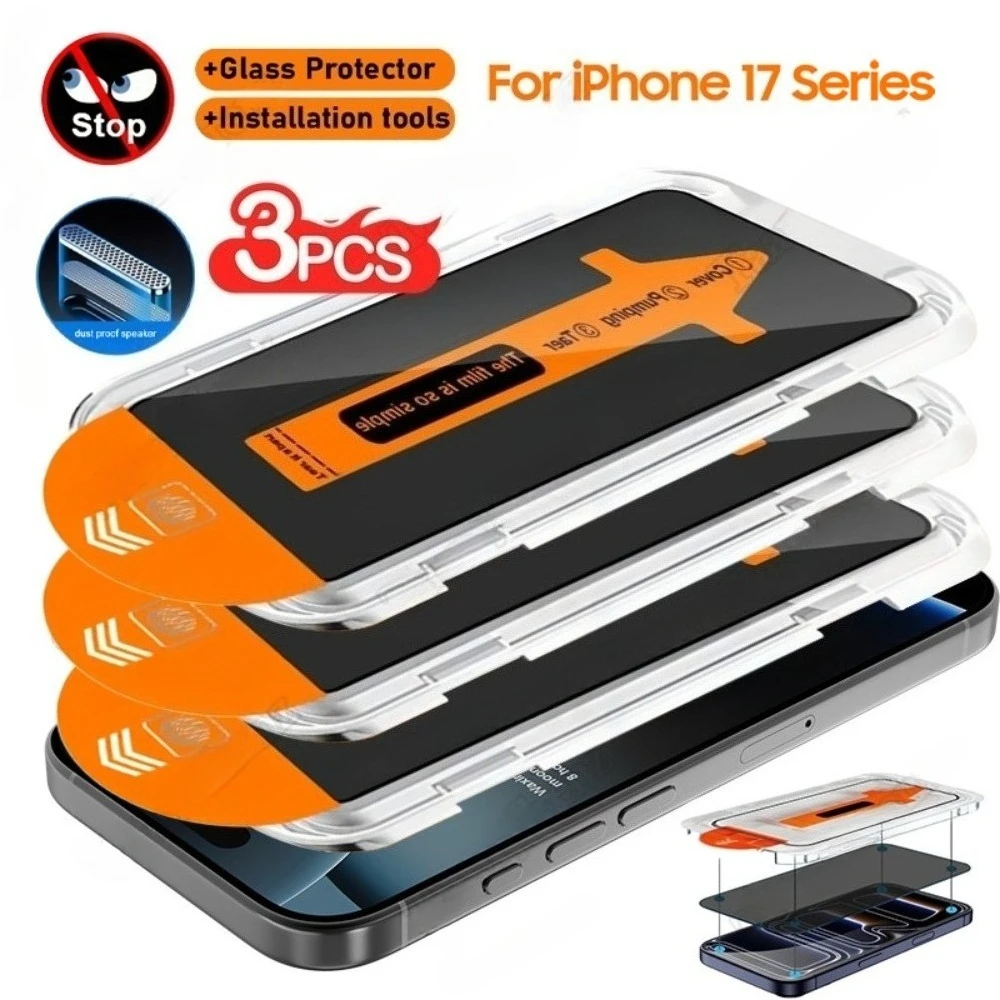 

3 шт. Защитное стекло Anti-Spy для iPhone 17 16 15 14 Pro Max 15 16 Plus Air 13 12 11 Pro Mini с установкой в один клик