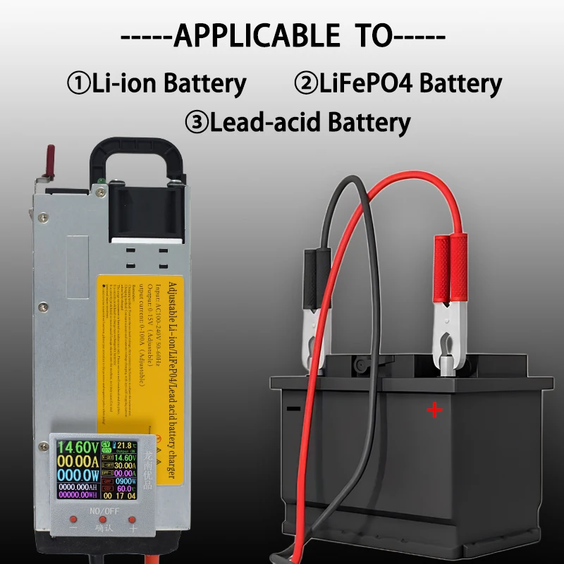 Lifepo4 충전기 12V 62A 100A 리튬 배터리 충전기 110V-240V 입력 0-15V 0-100A 컬러 디스플레이가있는 조정 가능한 고속 충전기