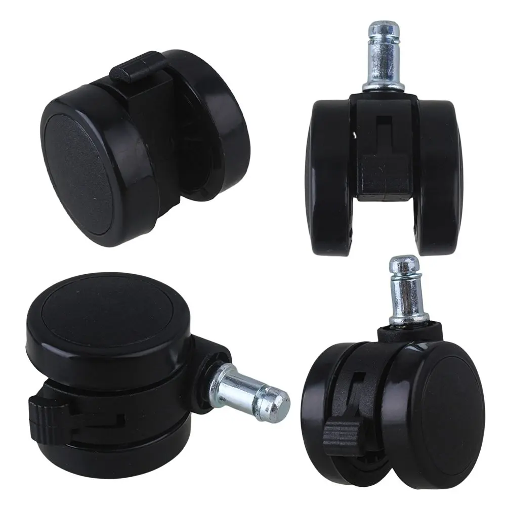 5Pcs 2" Metal PU Office Chair Swivel Casters Furniture Wheels Grip Ring Stem with Brake for Sofa Bed