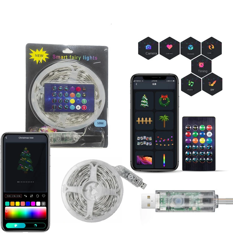 Guirxiété lumineuse LED Bluetooth adressable RGBIC, nickel é de couleurs de rêves, décoration de fête de Noël, guirxiété de mariage, 400LED, WS2812B