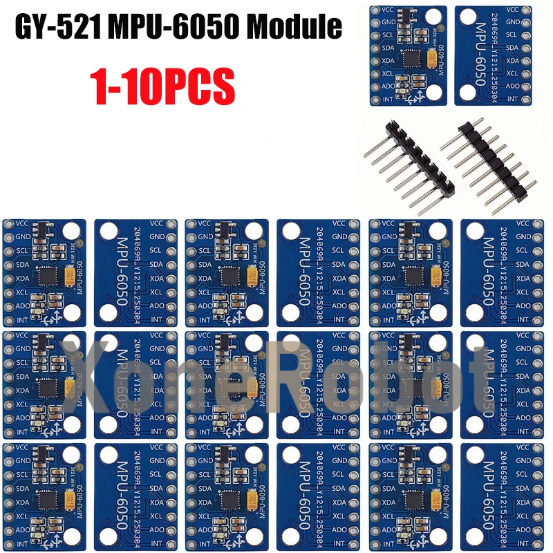 1-10PCS IIC I2C GY-521 MPU-6050 MPU6050 3 Axis Analog Gyroscope Sensors + Accelerometer Module For Arduino With Pins 3-5V DC