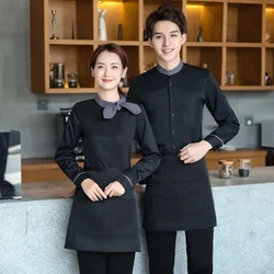 Long Sleeve Hotel Food Service Waiter Uniform Women Western Restaunrant Waitress Uniform Catering Shirt and Apron Work Clothing