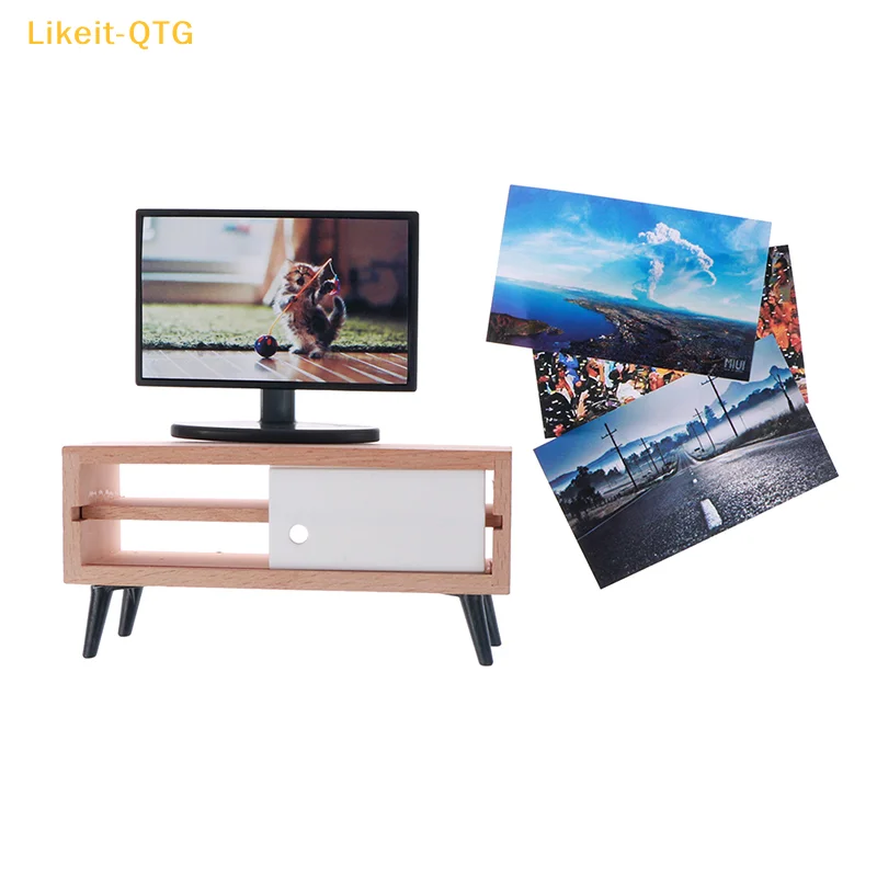 

НОВИНКА: Миниатюрный деревянный телевизионный шкаф для кукольного домика 1:12, телевизор, декор для дома