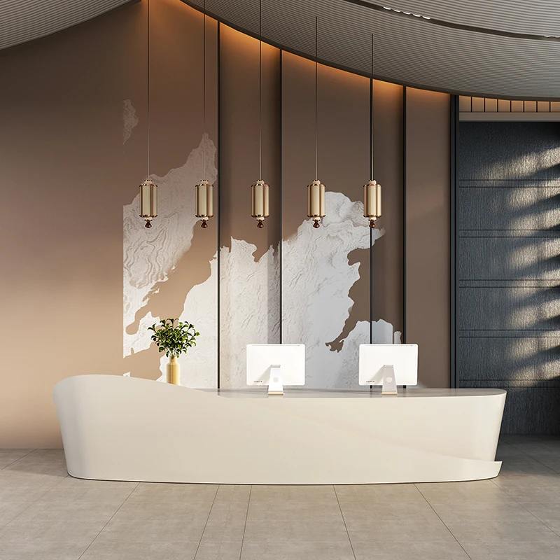 مكاتب استقبال بيضاء طويلة متجر حديث تجميل فاخر بار فندق مطعم مكاتب الاستقبال التنفيذي Mostrador الأثاث العصري