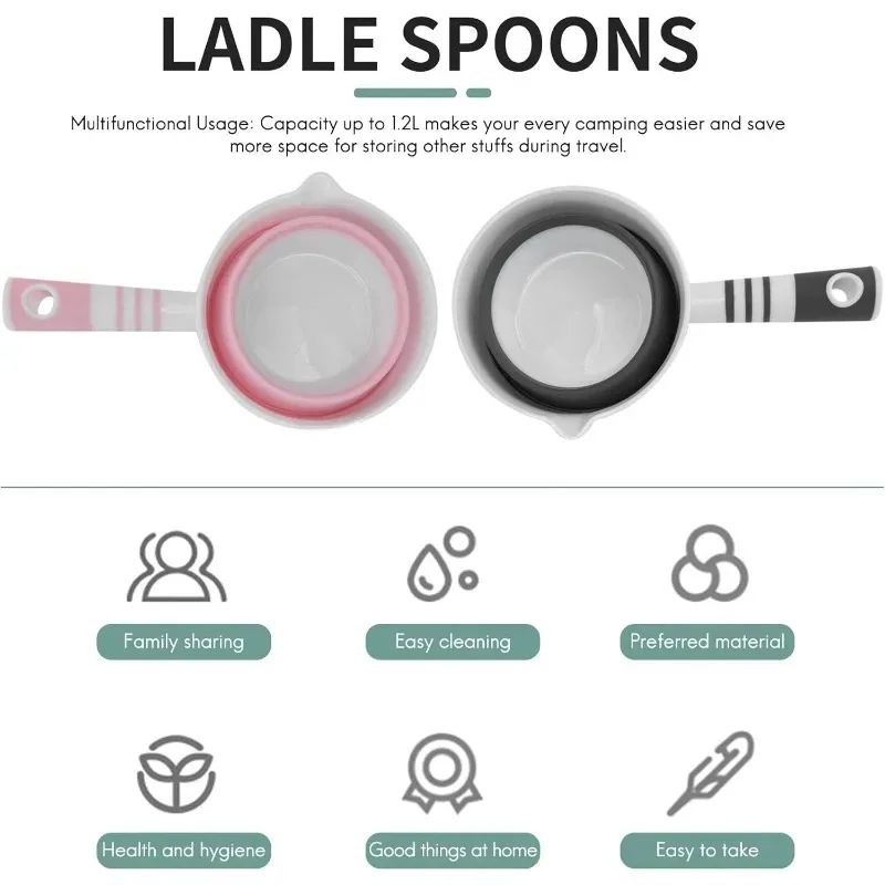 2 حزمة مغرفة مياه قابلة للطي مغرفة مياه قابلة للطي قحافة ملعقة حمام قابلة للطي مغرفة توفير المساحة للحمام المطبخ