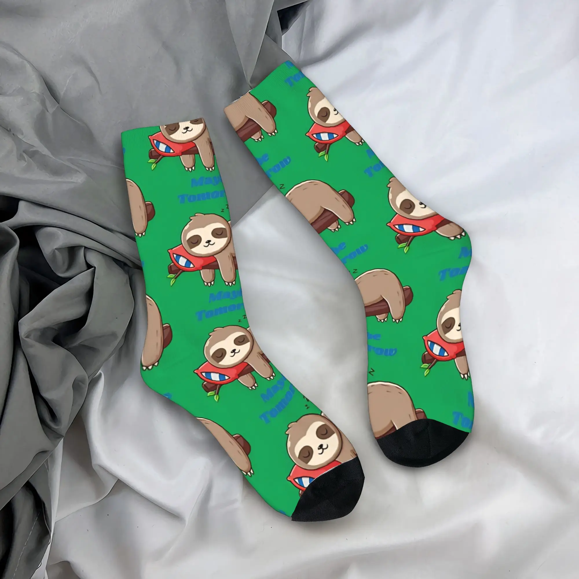 Couple Socks Maybe Tomorrow Sleepy Sloth, In Green   Stockings Anti-Slip Medium Soft Socks Spring Funny Graphic Running Socks